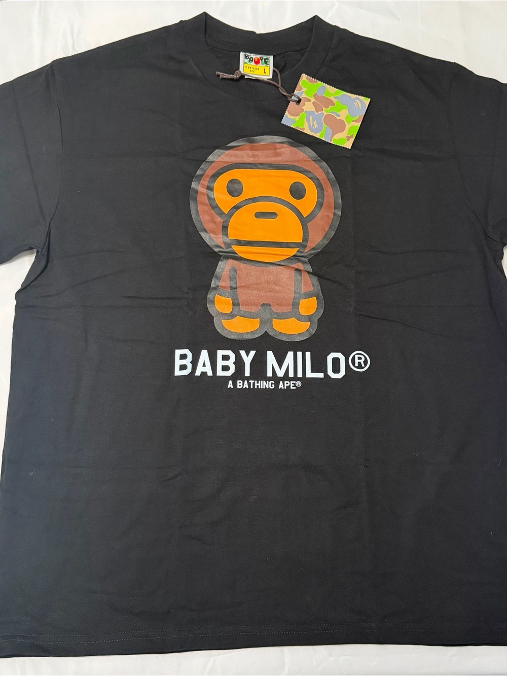 Bape Baby Milo Black T-Shirt with Orange and Brown Graphic